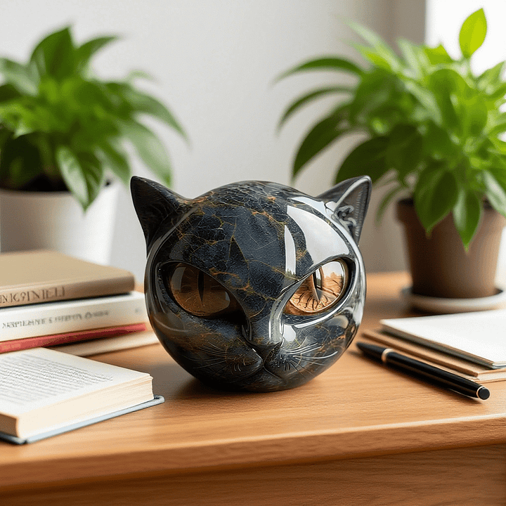 Lunaris - Mystic Black Cat Head Sculpture