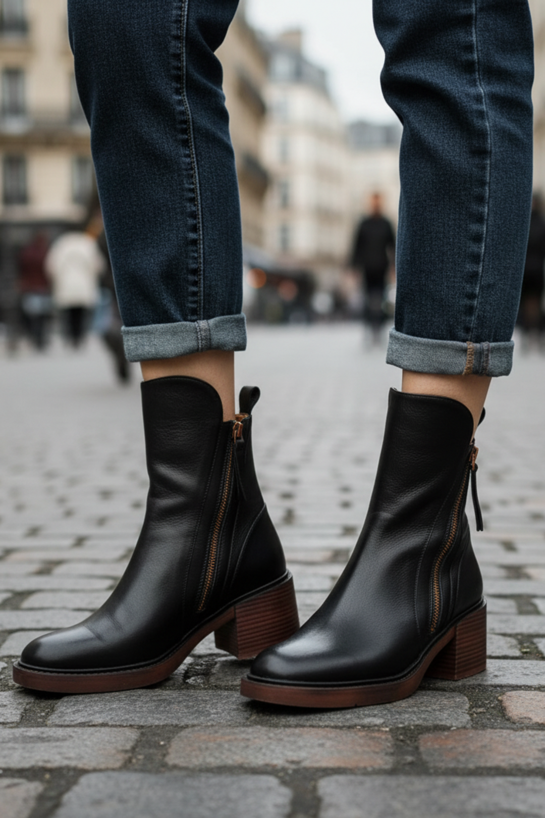 Beatrice | Black leather boot with a comfortable heel, elegant and timeless.