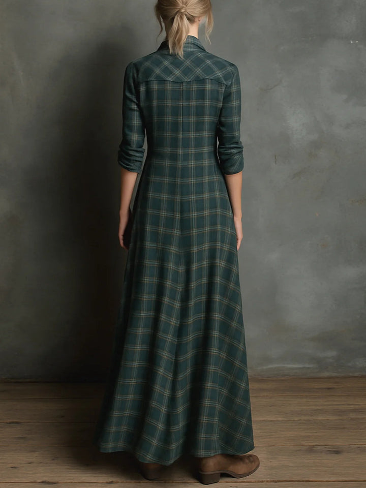 Lily | Long dress with green checked lapels