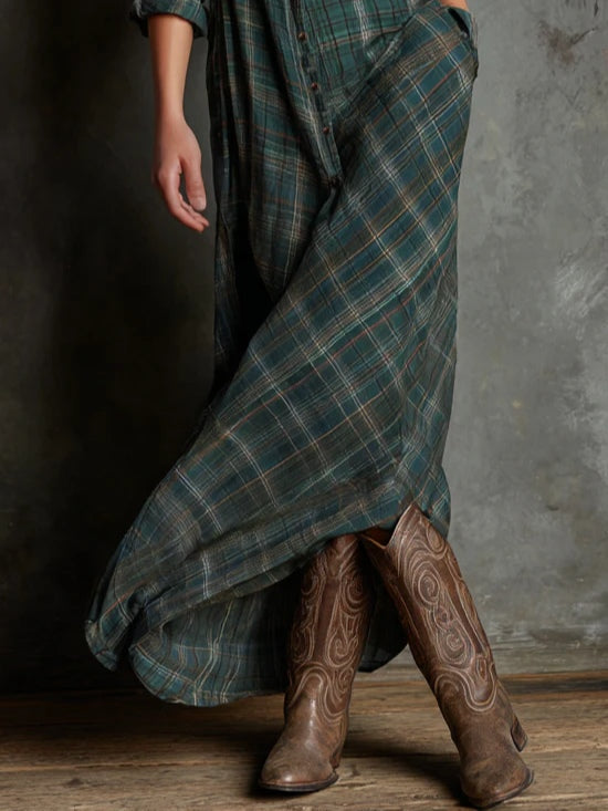 Lily | Long dress with green checked lapels
