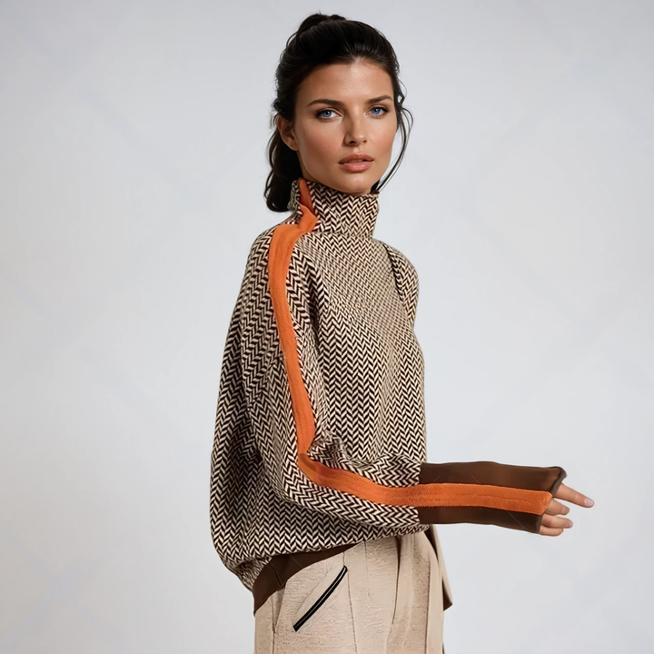 Verity | Sweater with high collar and contrasting stripes