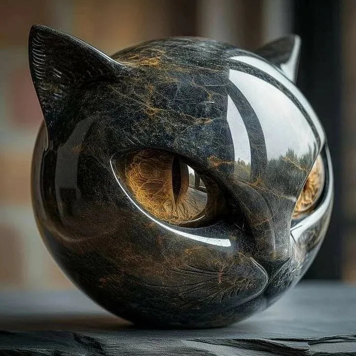 Lunaris - Mystic Black Cat Head Sculpture