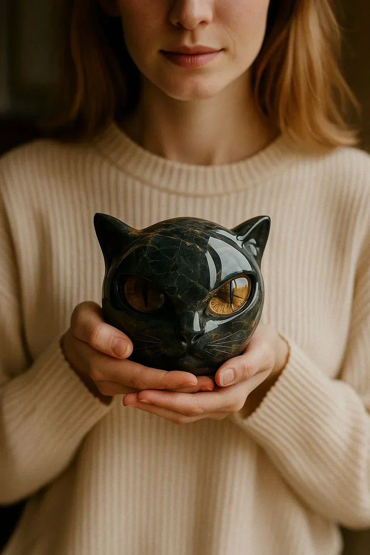 Lunaris - Mystic Black Cat Head Sculpture